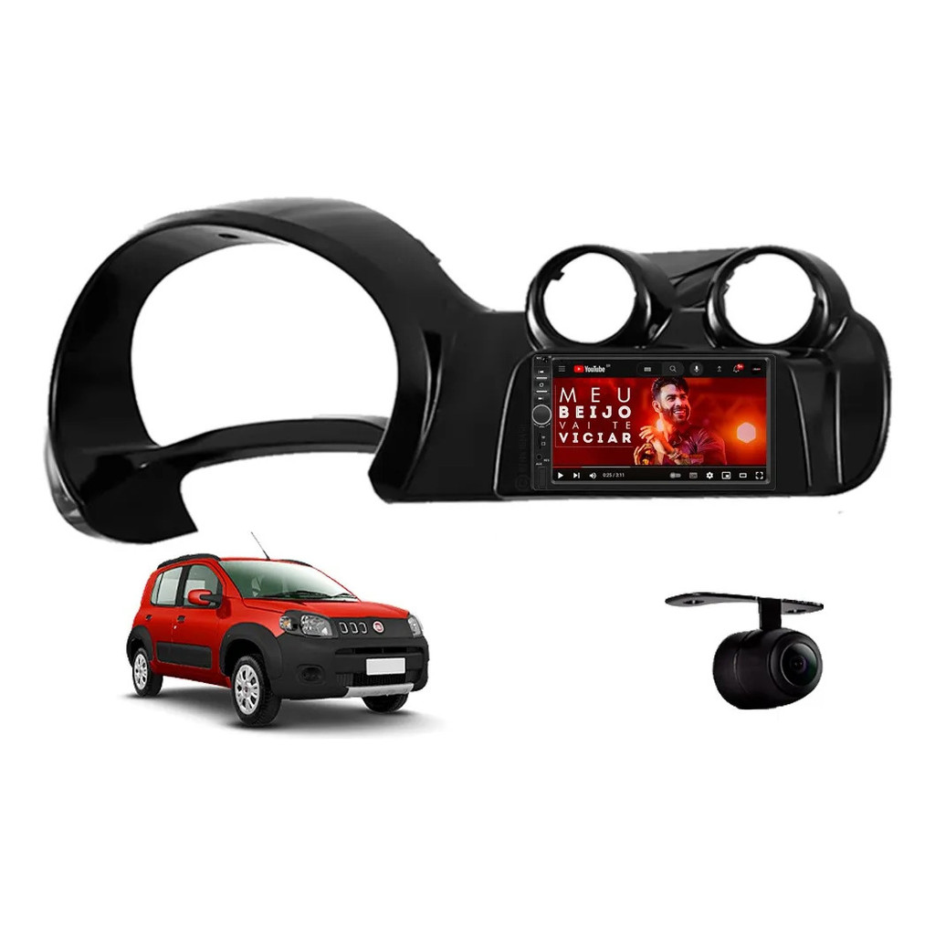 Central Multimídia Fiat Uno Black Piano 2010 À 2016