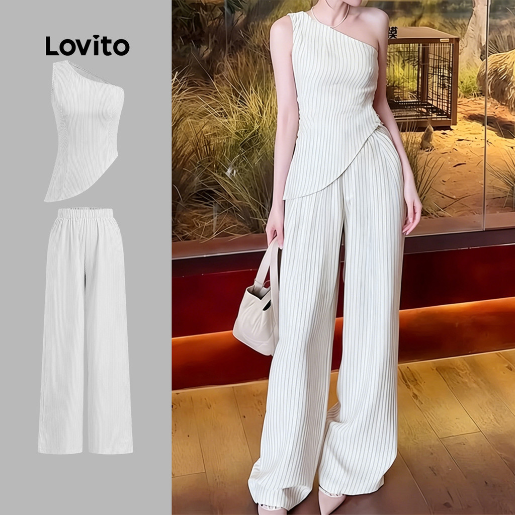 Lovito Elegantes Tops ou Calças Azuis Assimétricas de Primavera/verão para Mulheres LK6ED239