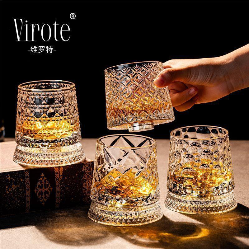 [WHRUI] Copo De Uísque De Cristal Giratório 2026 360 ° Com Base Para Rum De Coquetel