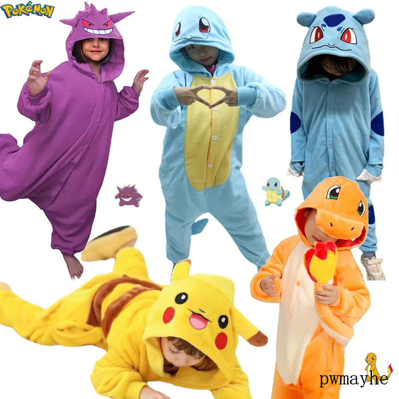 pwmPokemon Gengar Snorlax Charmander Onesie Kigurumi Fantasia de Cosplay Infantil Squirtle Pikachu Pijama