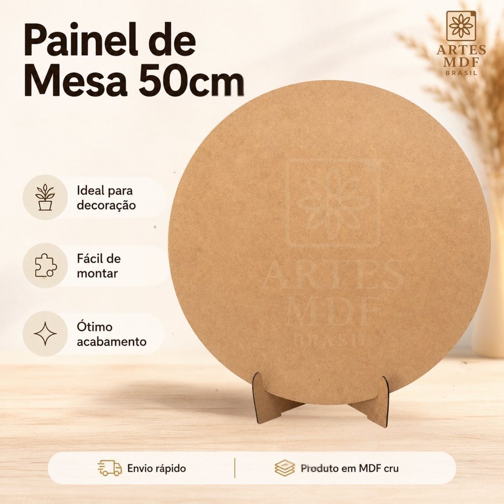 Painel de Mesa Grande 50cm MDF Cru Com Suporte Decoração Festa Mesa Doces Suporte Balão Envio Imediato