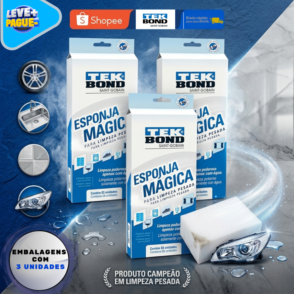 Imagem 9 Esponjas Mágicas Para Limpeza TekBond Limpa e Remove Manchas