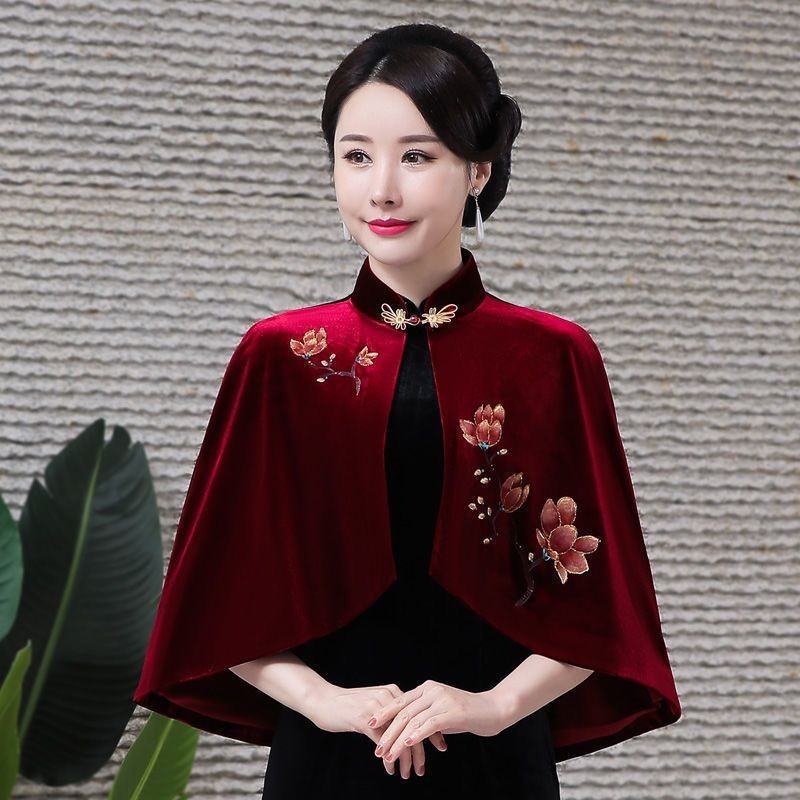 Estilo combinando Cheongsam xale jaqueta temperamento mãe bordado protetor solar roupas bordado jaqueta curta colete fem