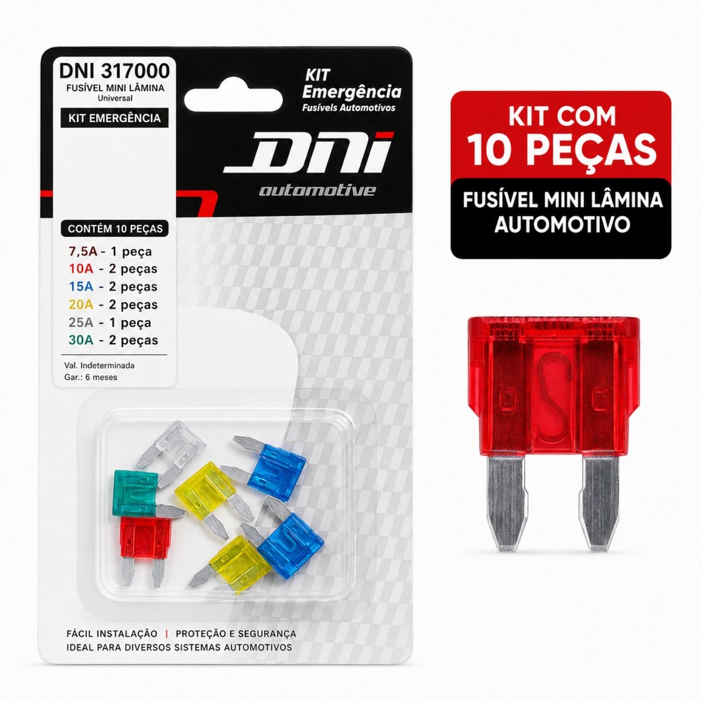 Kit Fusível Mini Lâmina Automotivo Universal Emergência 10pç