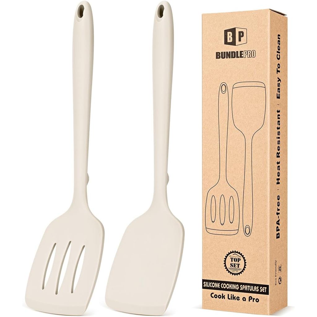 Conjunto de 2 Espátulas de Silicone, Espátulas de Cozinha Antiaderentes com Fendas, Utensílios de Cozinha Resistentes ao