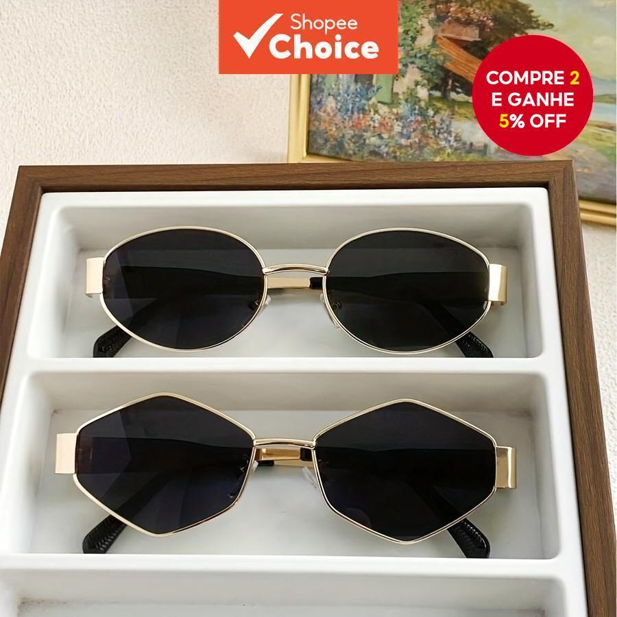 Retro Clássico 2 Pçs Metal Quadro Redondo Óculos De Sol Moda Feminina Coreano Estética Tons Proteção Solar Sunnies