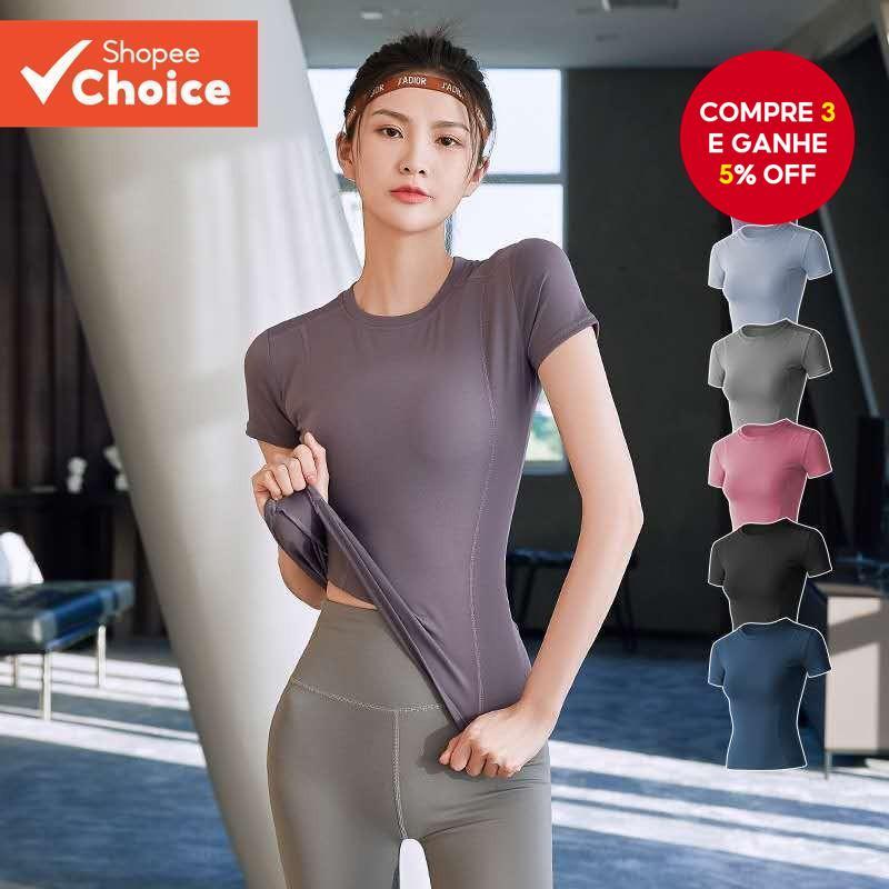 Camisa De Yoga Feminina Sem Costura Roupas Esportivas Para Secagem Rápida Manga Curta Treino Camiseta Mulher Fitness Cor