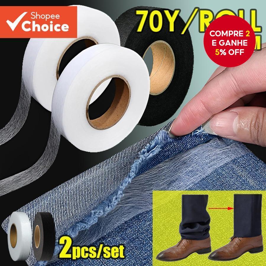 2 Rolos 70Y/64M Branco/Preto Tecido Adesivo De Entretela Dupla Face Pano De Fusão Ferro Na Bainha Fita Web Costura DIY N
