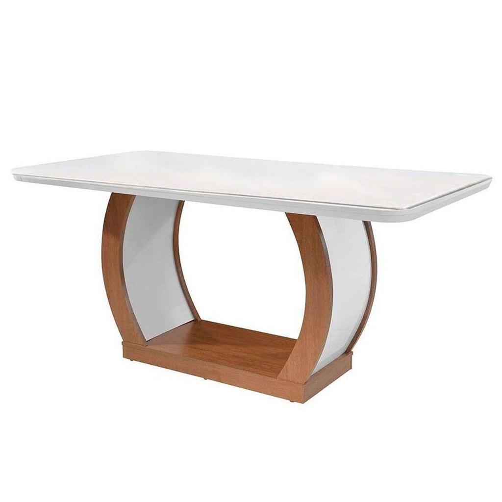 Mesa de Sala Jantar Jade c/Tampo Madeirado Vidro Canto Curvo 180x90cm Imbuia/Off White - Rufato