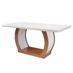 Mesa de Sala Jantar Jade c/Tampo Madeirado Vidro Canto Curvo 180x90cm Imbuia/Off White - Rufato