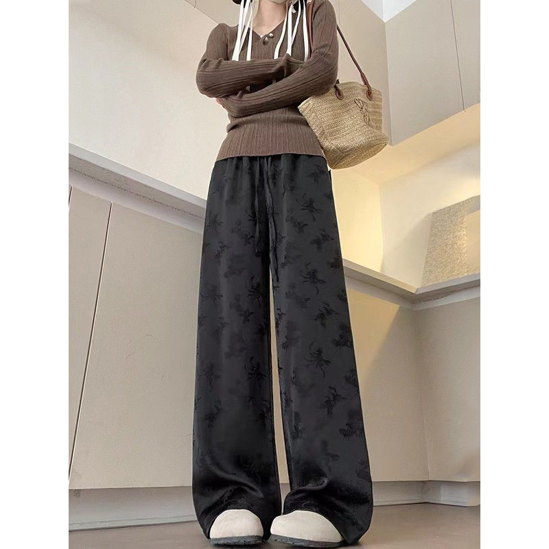 Novo estilo chinês estilo chinês fivela de disco gelo seda calças de perna larga primavera outono verão estilo fino ceti