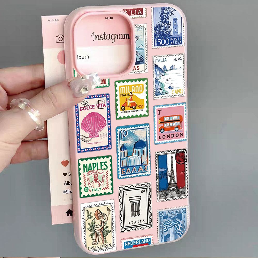 Capa De Gelatina De Cor Sólida Com Colagem De Carimbo Vintage Para Samsung A56 A36 A17 A07 A26 A06 A16 A35 A54 A05S A05 