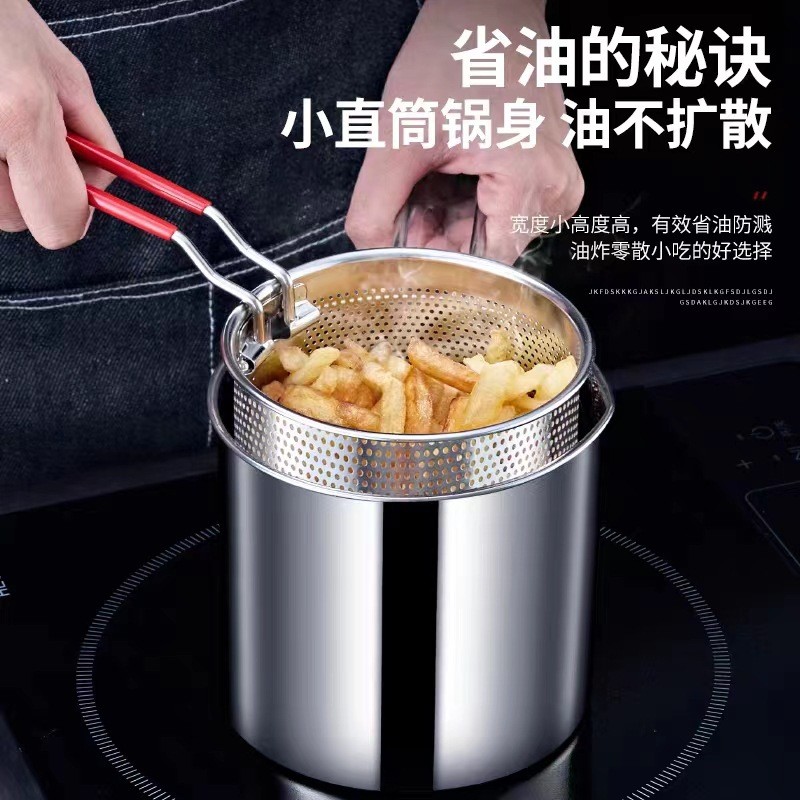 Panela de fritura em aço inoxidável 304, mini fritadeira doméstica com cesto de filtro, fritadeira estilo japonês, panel