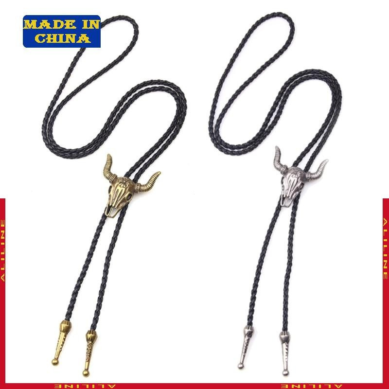 Vintage Bull Head Gravata Pingente Colar Longo Cordão Couro Boho Wrap Gargantilha Corrente Longa Borlas Neckla