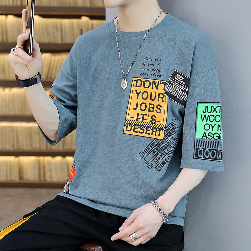 Camiseta masculina de manga curta de verão moda solta meia manga camiseta Street Wear ins fundo na moda masculina