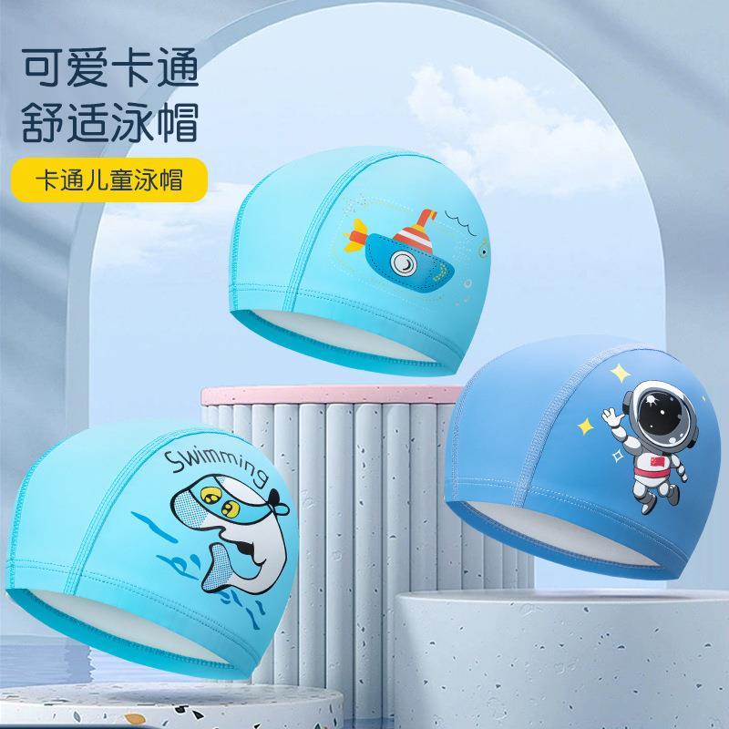Novo estilo PU em camadas touca de natação nave espacial desenho animado bonito touca de natação sem cabeça masculino fe