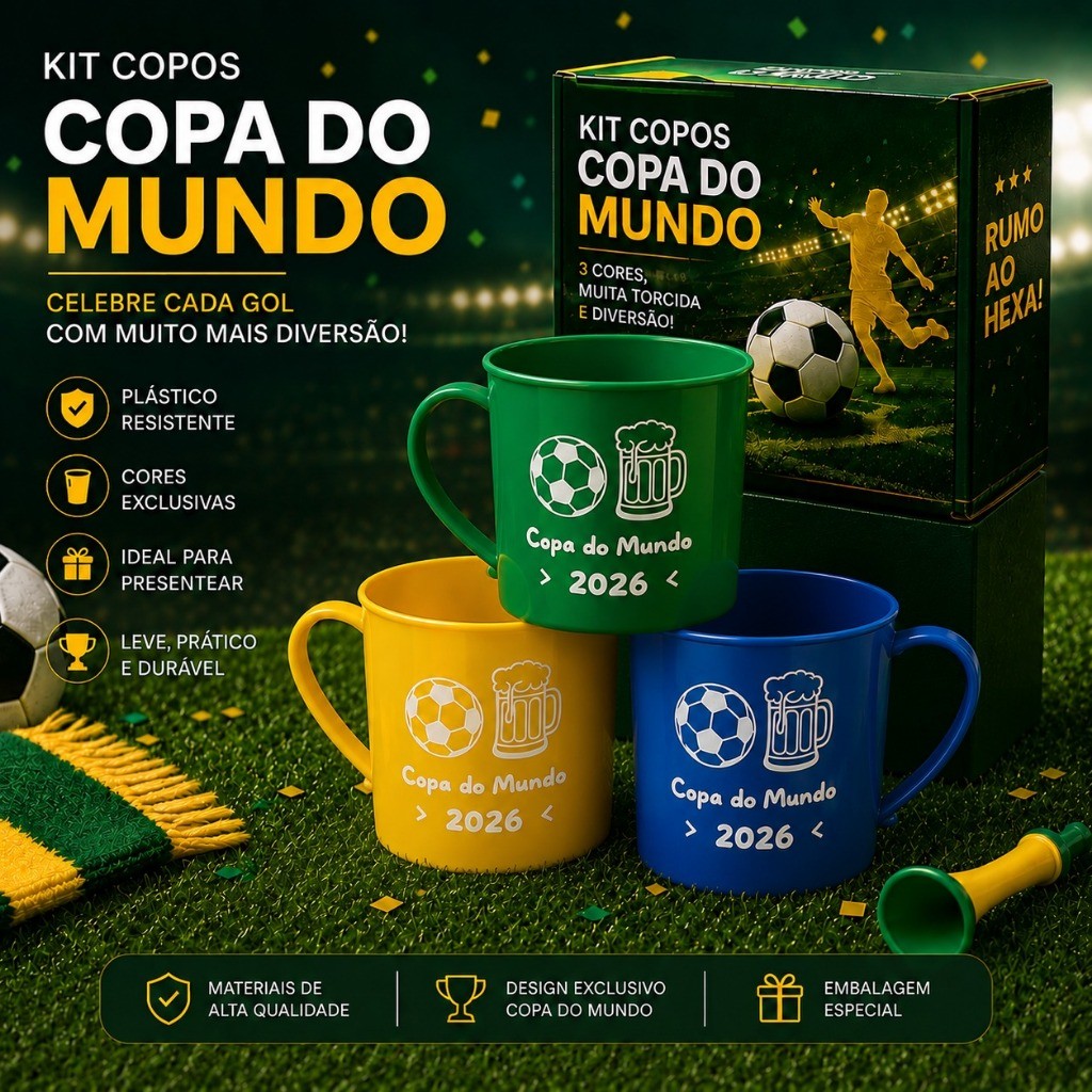 Kit Trio de Copos Copa do Mundo 2026 325ml – Ideal para Torcer e Presentear