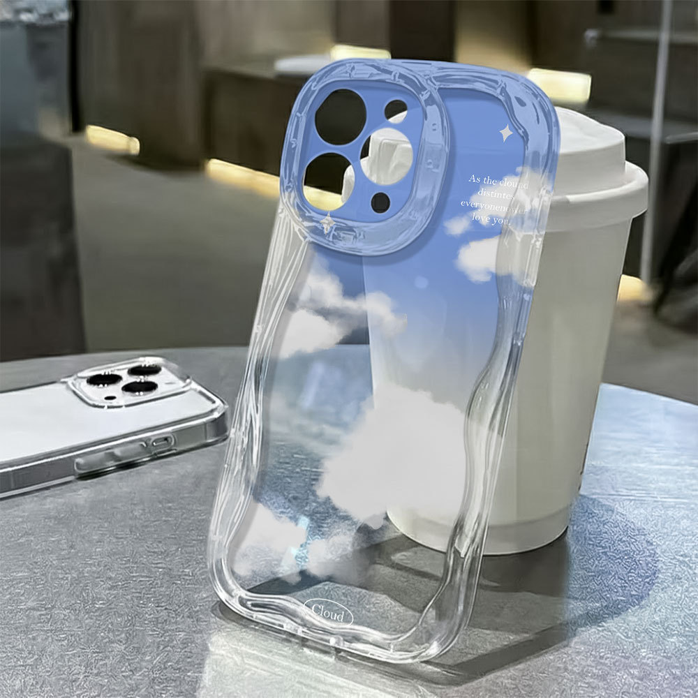 Degradê Azul Nuvens Capa Capinha Para Samsung Galaxy A03 A04E A05 A06 A12 A13 A14 A15 A16 A23 Transparente Não Amarela