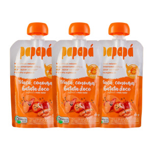 Kit Papinha Infantil Orgânica Maçã Cenoura Batata Doce Papapá Sem Açúcar - 3 Unidades 100g