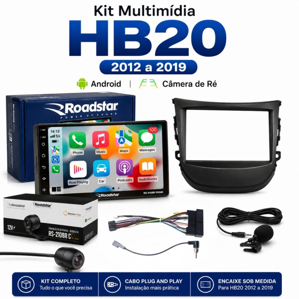 Central Multimídia MP5 2DIN Android 12 Carplay Sem Fio Bluetooth Hyundai HB20 2012 2019 Câmera Ré