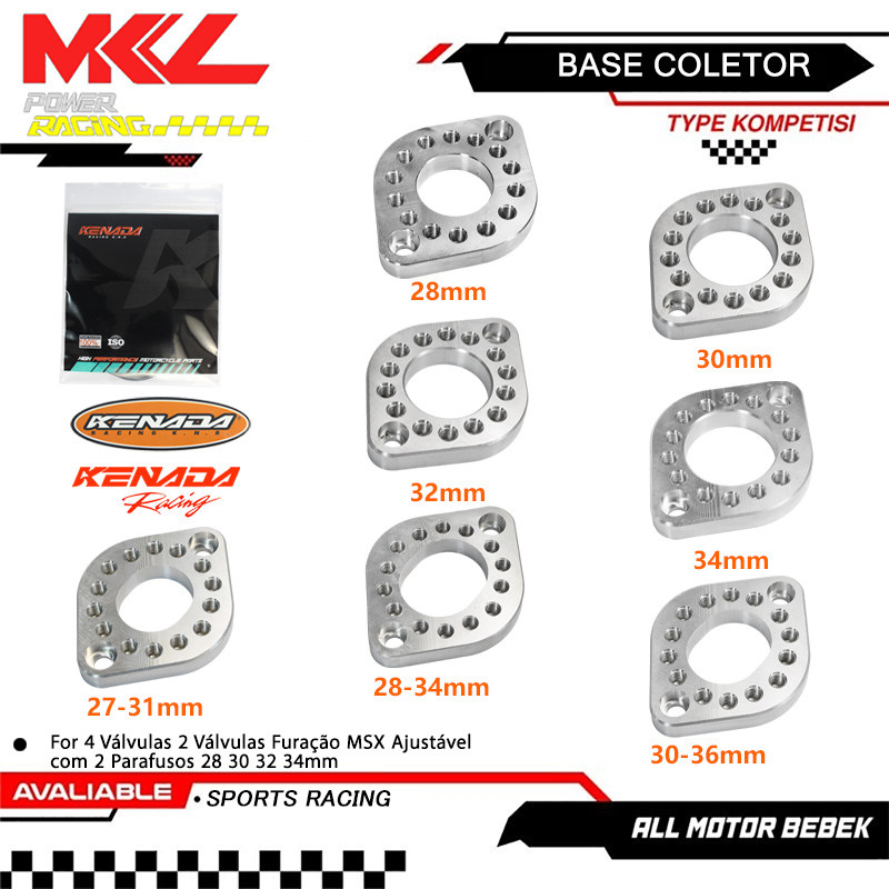 KENADA RACING Flange Adaptadora Carburador CNC 28/30/32/34mm Base 10mm Giratória 2/4 Válvulas Ajustável