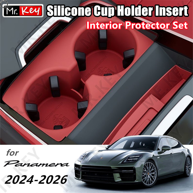 [Mr.Key] Para Porsche New Panamera Cup Holder Insert Premium Silicone Liner Pad Tapete Protetor Interno