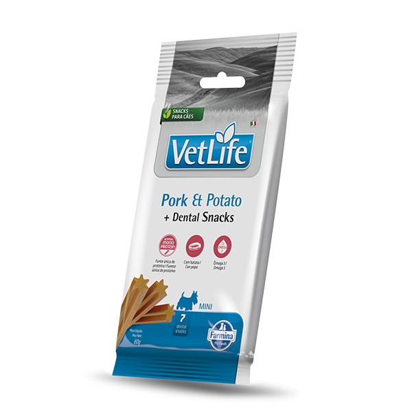 VETLIFE SNACK PORK POTATO CÃO ADULTO MINI 60G
