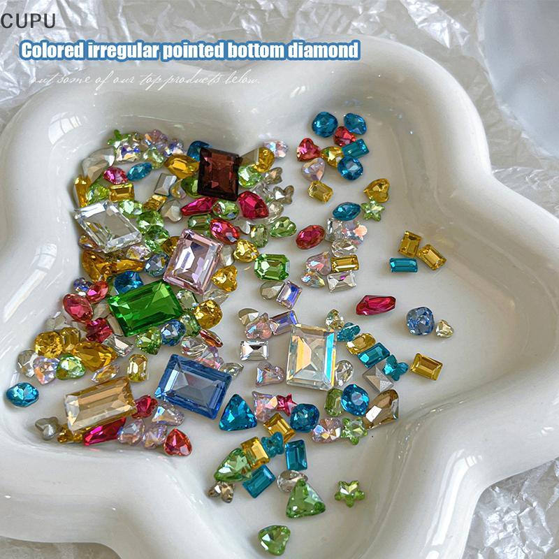cu 50 Pçs Strass Arte Do Prego Charme Em Forma Especial Apontou-Bottom Colorido Jóia De Cristal Para Rosto Roupas Sapato