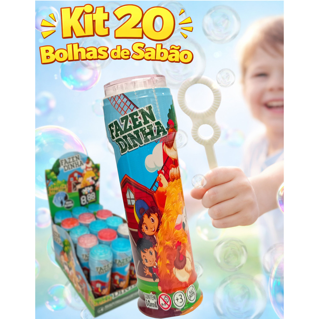 Kit 20 Bolha Sabão fazendinha Lembrancinhas de aniversário infantil bolinha prenda sacolinha surpres