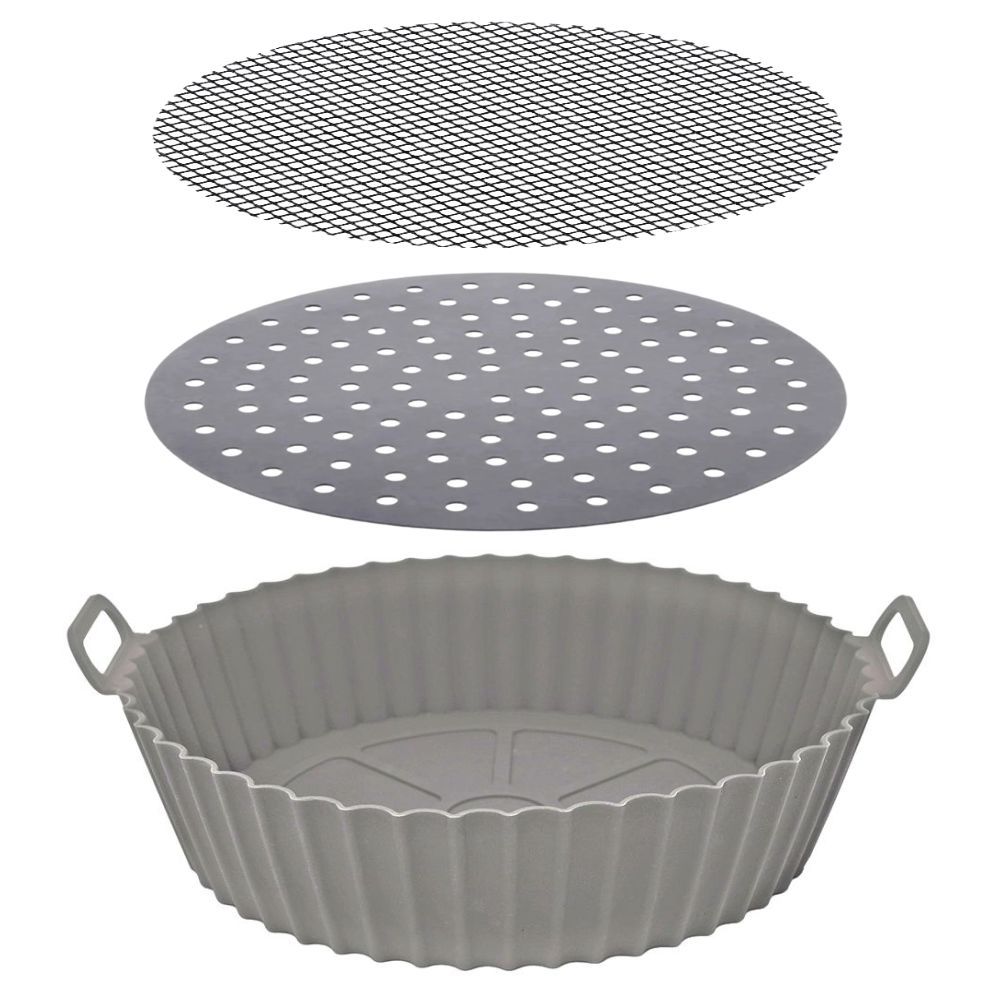Kit Forma Silicone Airfryer 3pçs Cinza Mimo Style Manta Protetora Panela e Forro Reutilizável