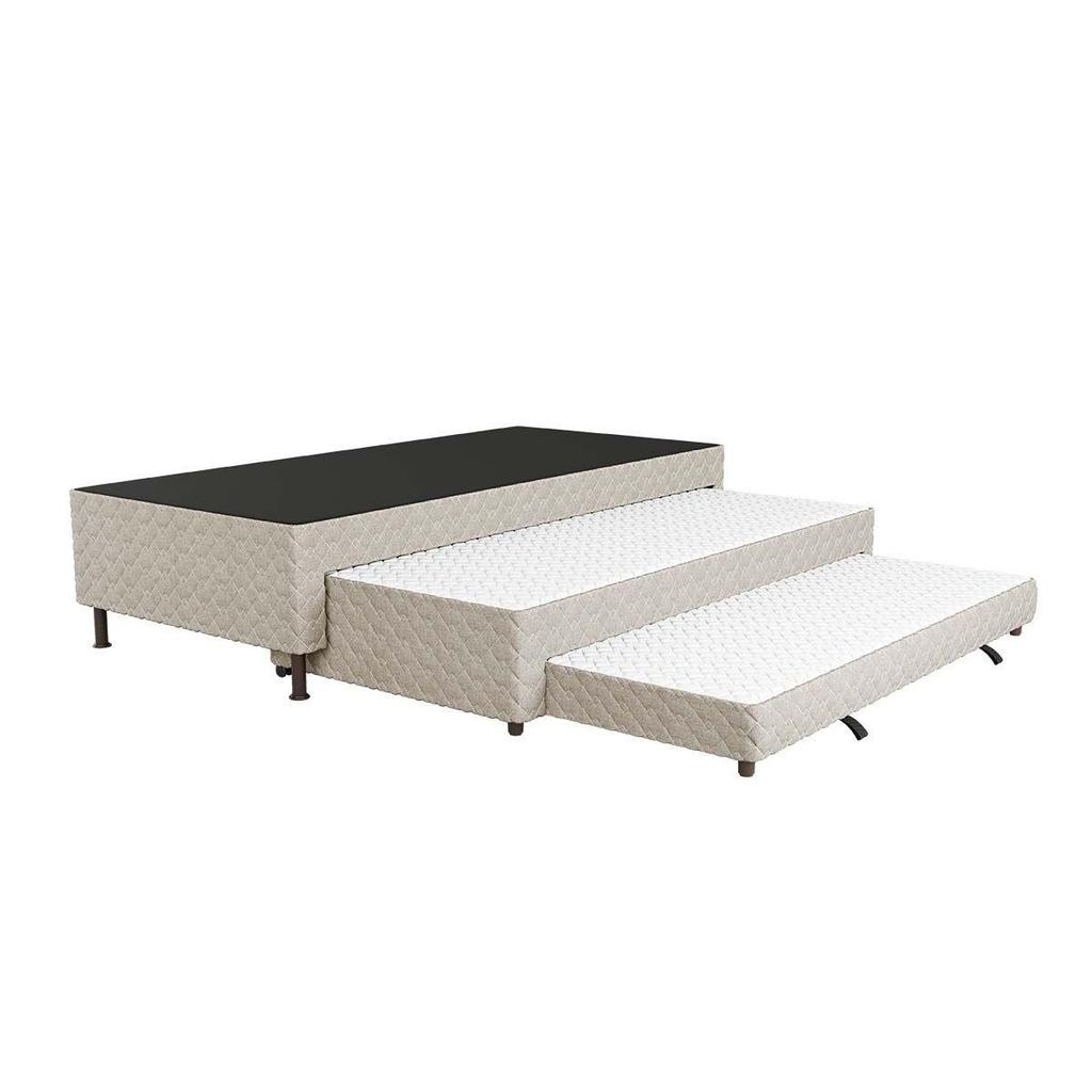 Cama Box Base c/2 Auxiliares Solteiro Universal Rústico Bordado Brown (88x188x32) - Paropas