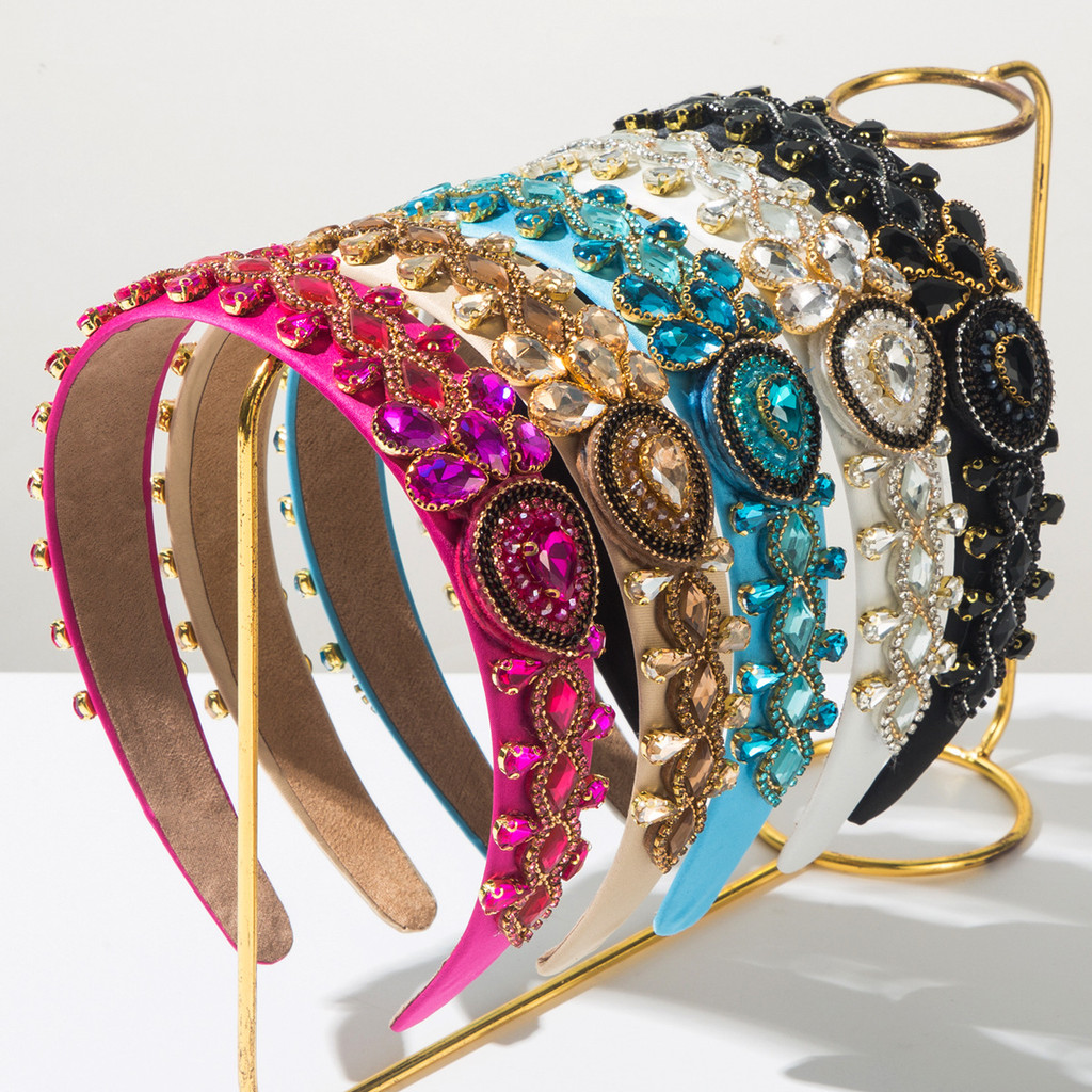 Diamantes de vidro colorido High-End bandana feminino Retro elegante cheio diamante banquete bandana acessórios para o c