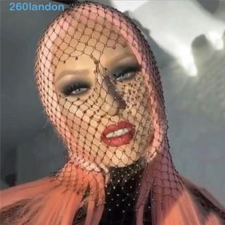 LANDON Strass Malha Véu Zircon Cabelo Snood Net Máscara Turbante Chapéu Headpiece Capa Lenço Fishnet Headhood