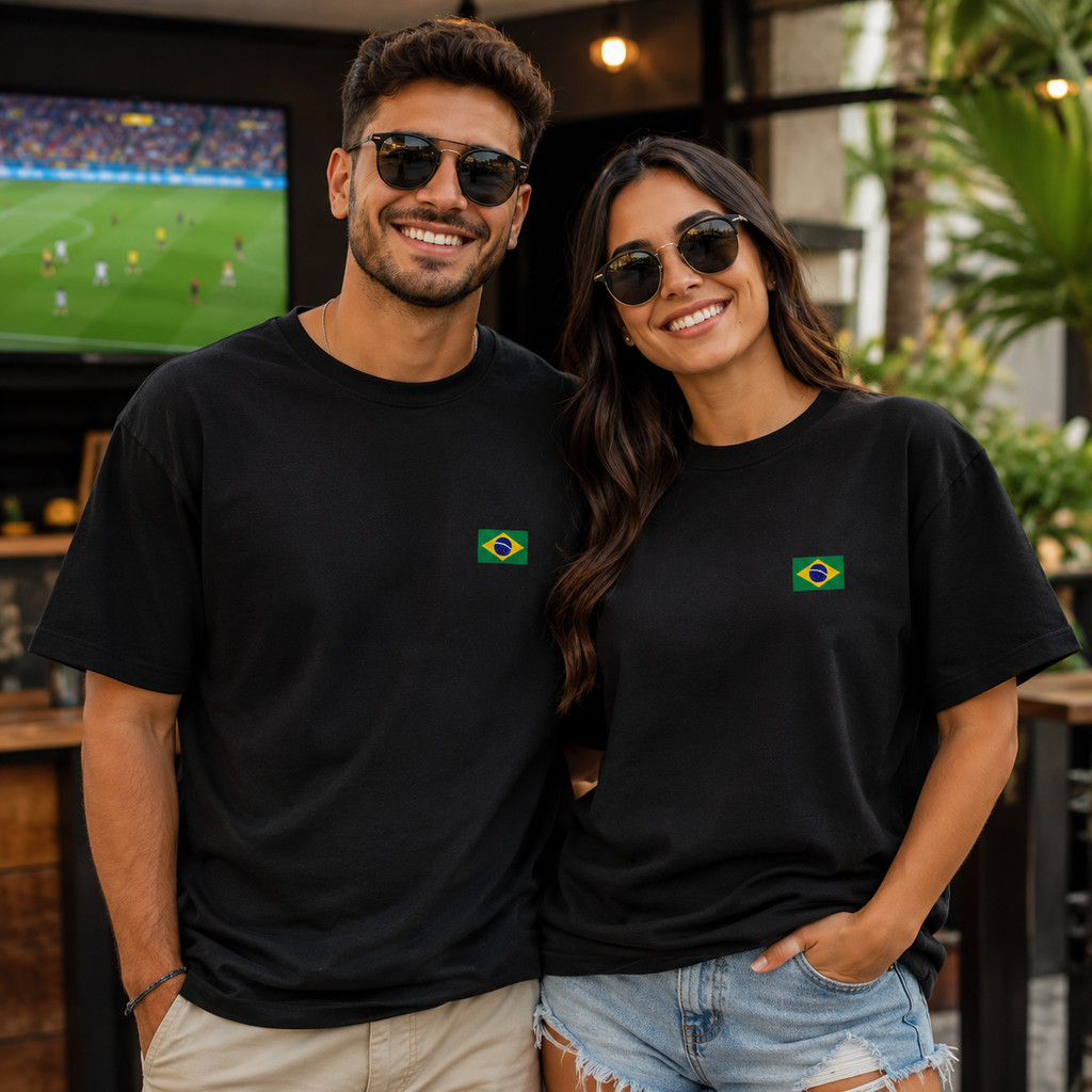 Kit Casal Camiseta Copa do Mundo Brasil Minimalista Unissex Streetwear Premium