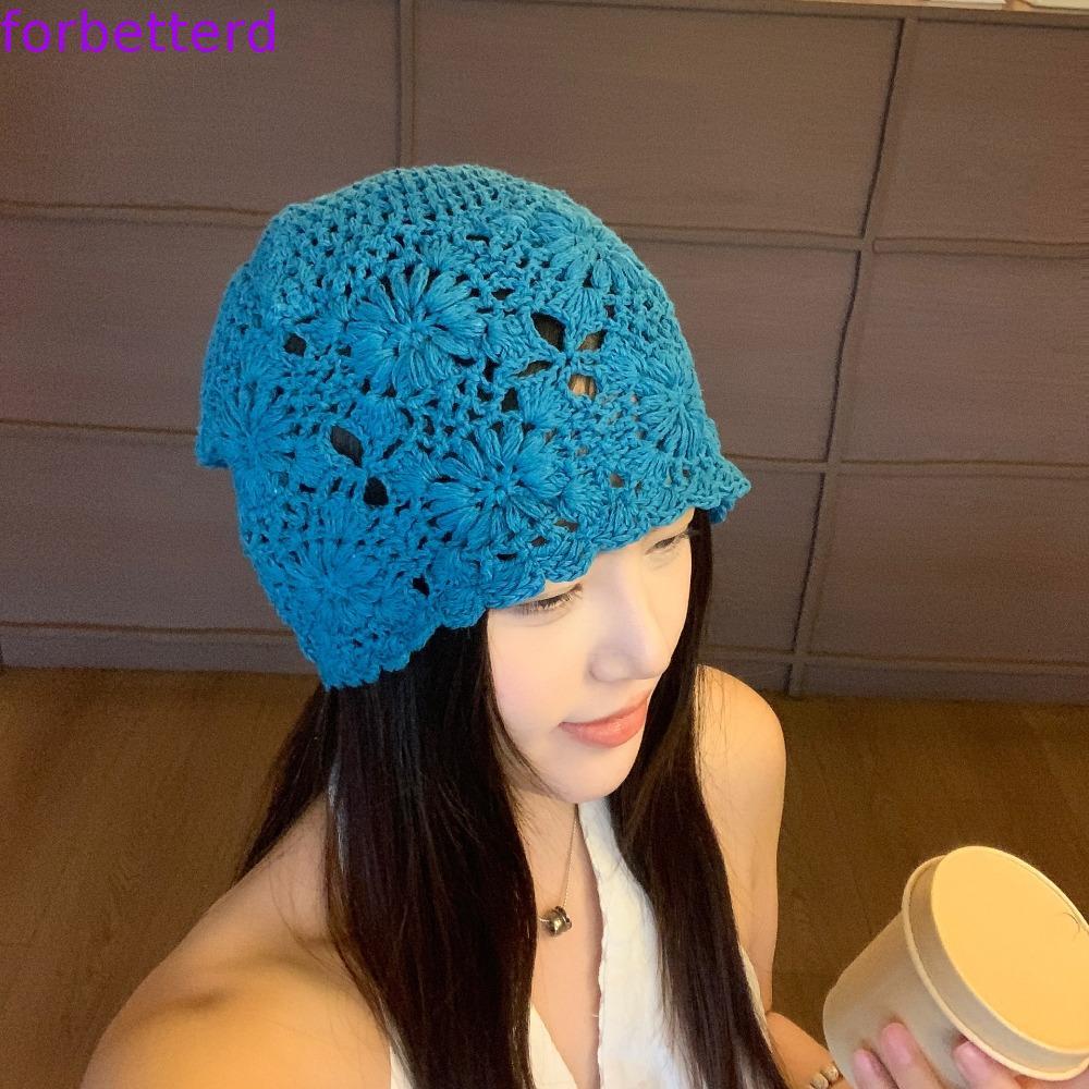Chapéu De Malha De Flor De Crochê FORBETTERD , Gorro Fino Vazado Estilo Boêmio , Boné Coreano Feito À Mão