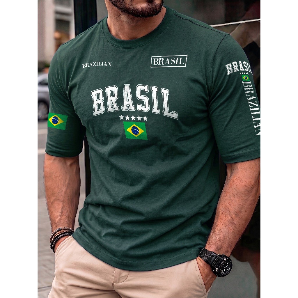 Camiseta Masculina Brasil Brazilian 100% Algodão Fio 30.1 Street Wear Promoção Plus Size do P ao GG