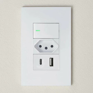 Tomada Interruptor Modular USB USB-C 10A 20A 110/220V Espelho Duplo Triplo Branco Parede