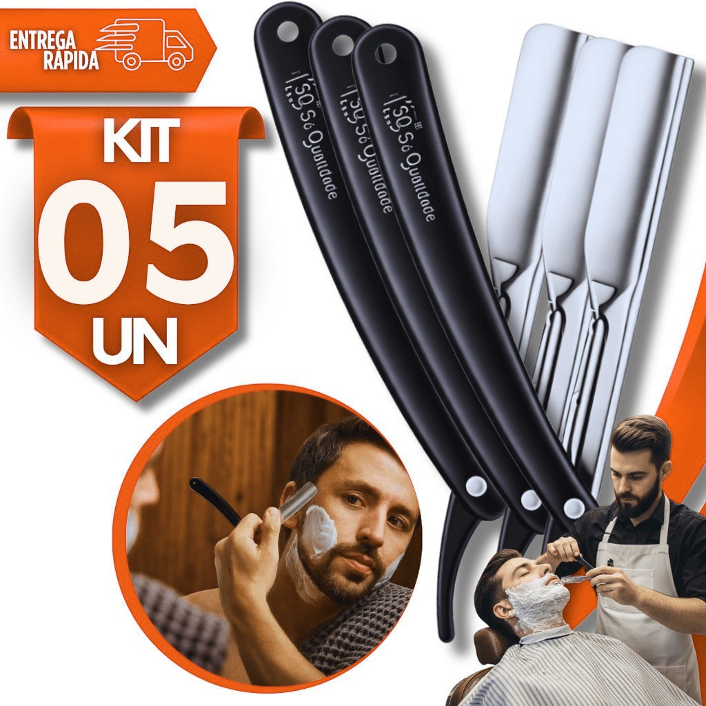 Kit de Navalhete de Inox com cabo Plástico super Leve Destreza Barbear Barbearia Cabeleireiro Navalha Utilidades