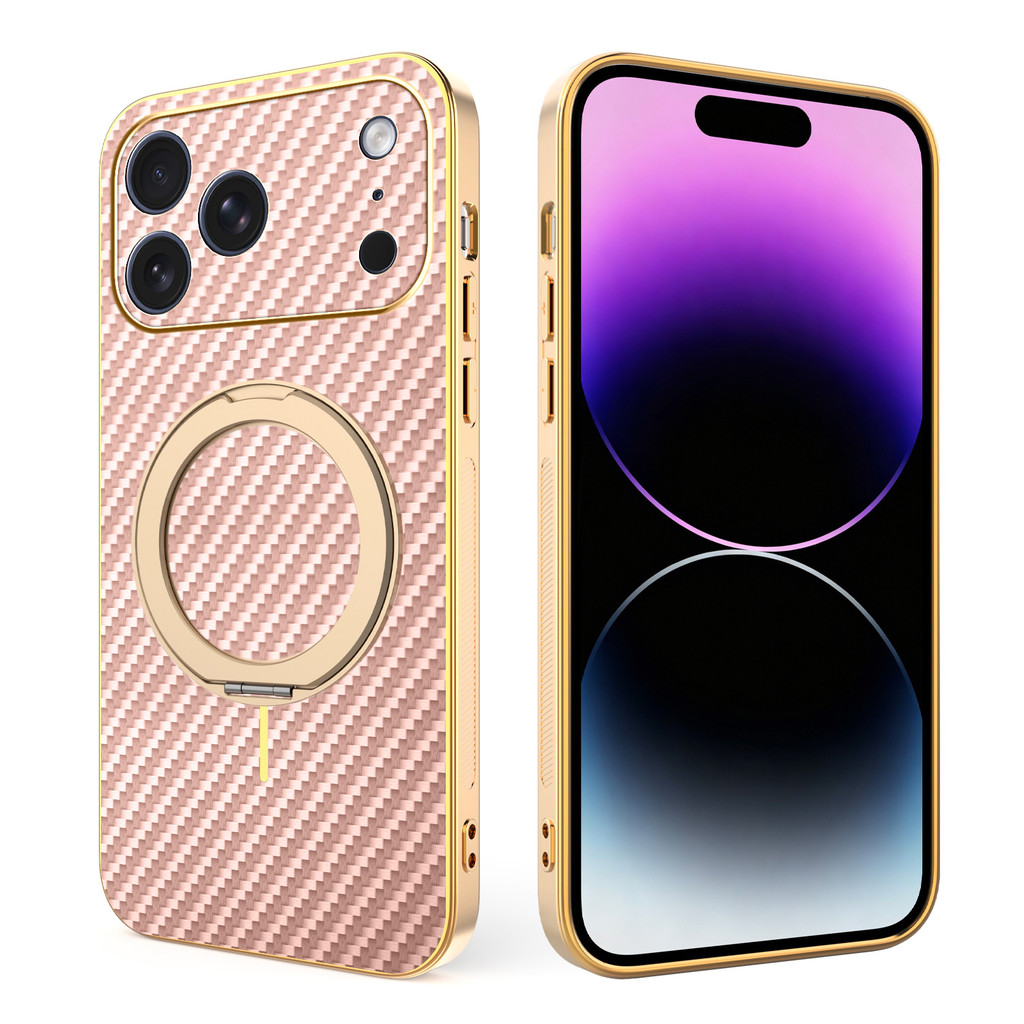 Adequado Para Iphone 17 Promax 11 12 13 14 15 16 Incluindo Pro Max/Plus Capa De Telefone Rosa Com Couro De Fibra De Carb