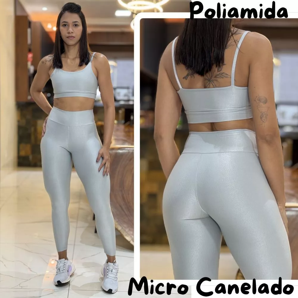 Conjunto de Academia Feminino Micro Canelado Poliamida Glow Fit Zero Transparência — imagem 1
