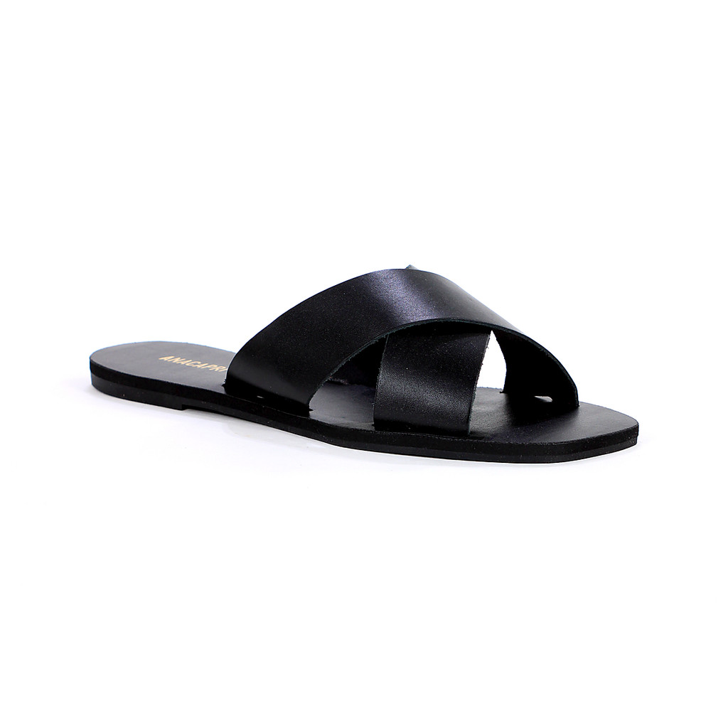 Rasteira Anacapri Tiras Cruzada Couro Preto - Feminino