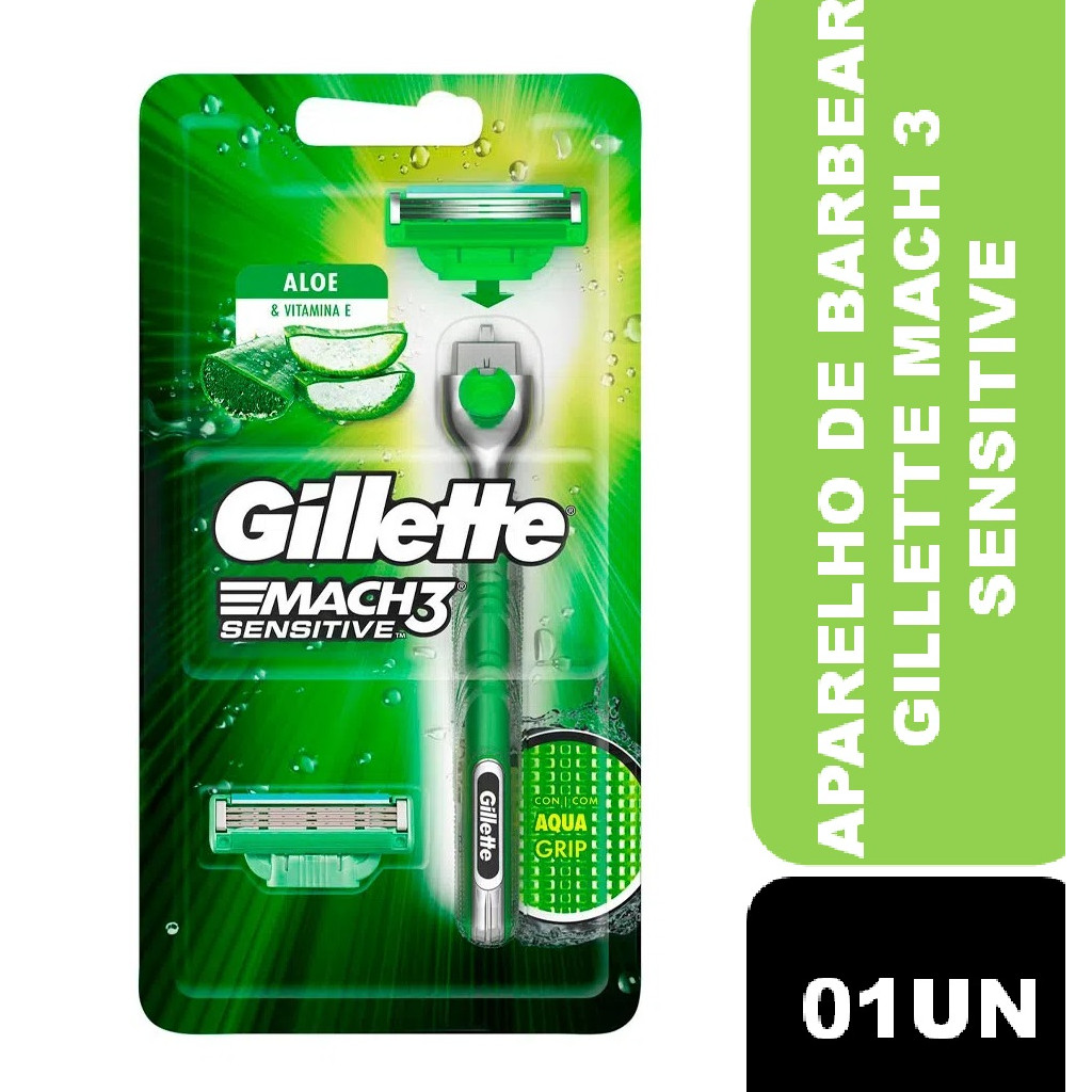 Aparelho De Barbear Gillette Mach3 Acqua-Grip Sensitive