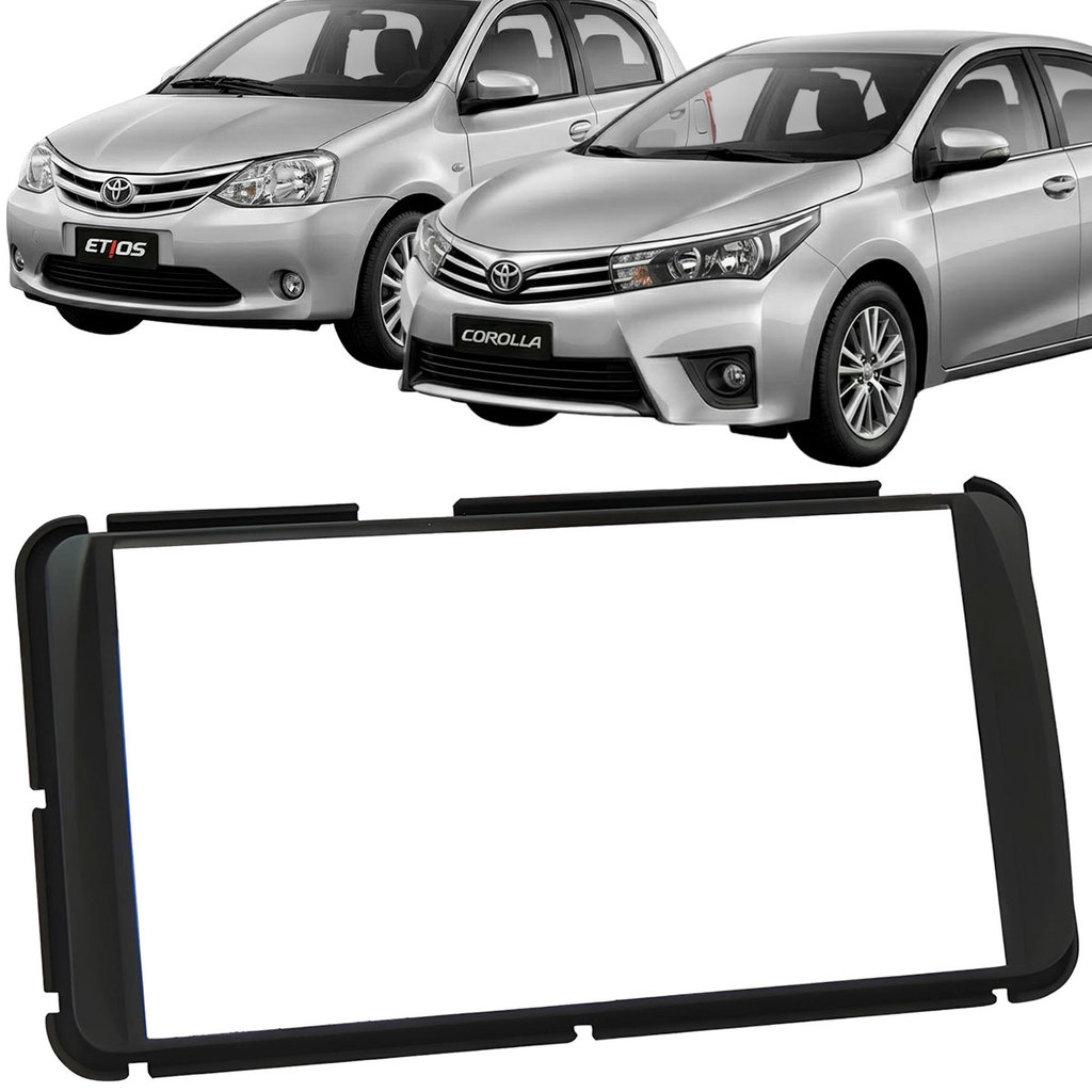 Moldura 6.8" Toyota Etios Corolla 2013 2021 Som Automotivo Multimídia Painel Fiamon Preta