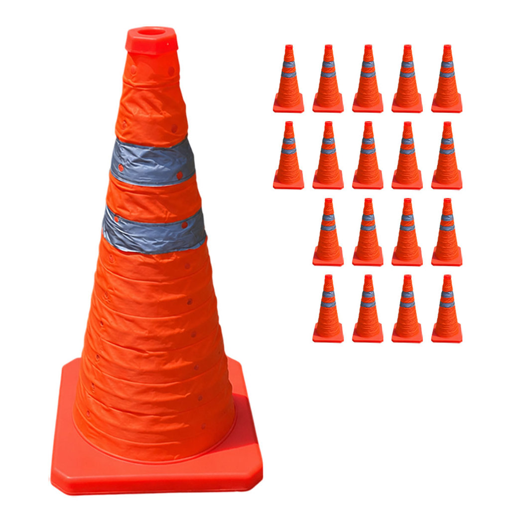 Cone Retratil Sinalizador Kit 18 Uni Viario Baliza Portatil Estrada Segurança Dobravel Obra Flexivel Rodovia