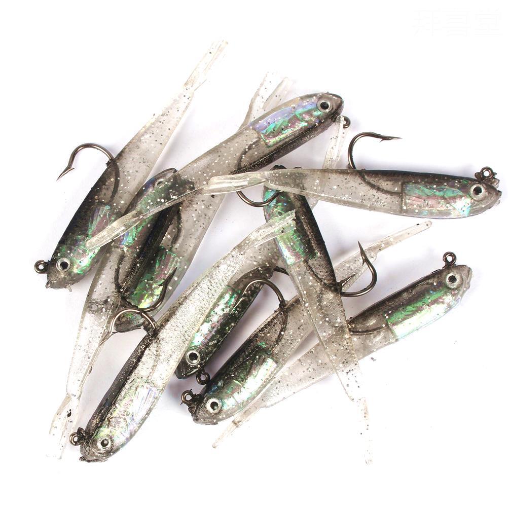 Isca de pesca isca macia com gancho luminoso pequeno peixe cinza macio verme chumbo gancho longo alcance mar baixo tainh