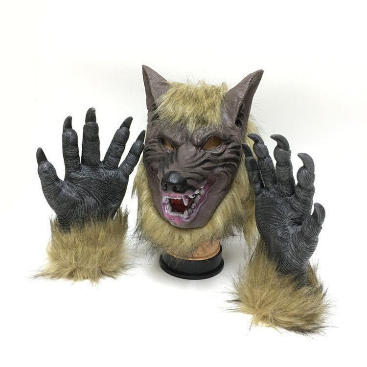 Halloween Horror assustador careta lobo chapelaria adereços de palco crianças máscara de lobo conjunto de cabeça de lobo