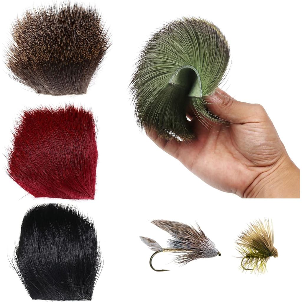 GREATFISHING Kit de 4 Cores para Atado de Moscas, Patches de Pelo de Veado, Material para Atado de Moscas Secas Caddis,