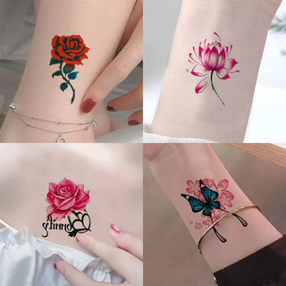 Novo estilo de tatuagem adesivos à prova dwaterproof água de longa duração feminino realista flor borboleta lavável estu