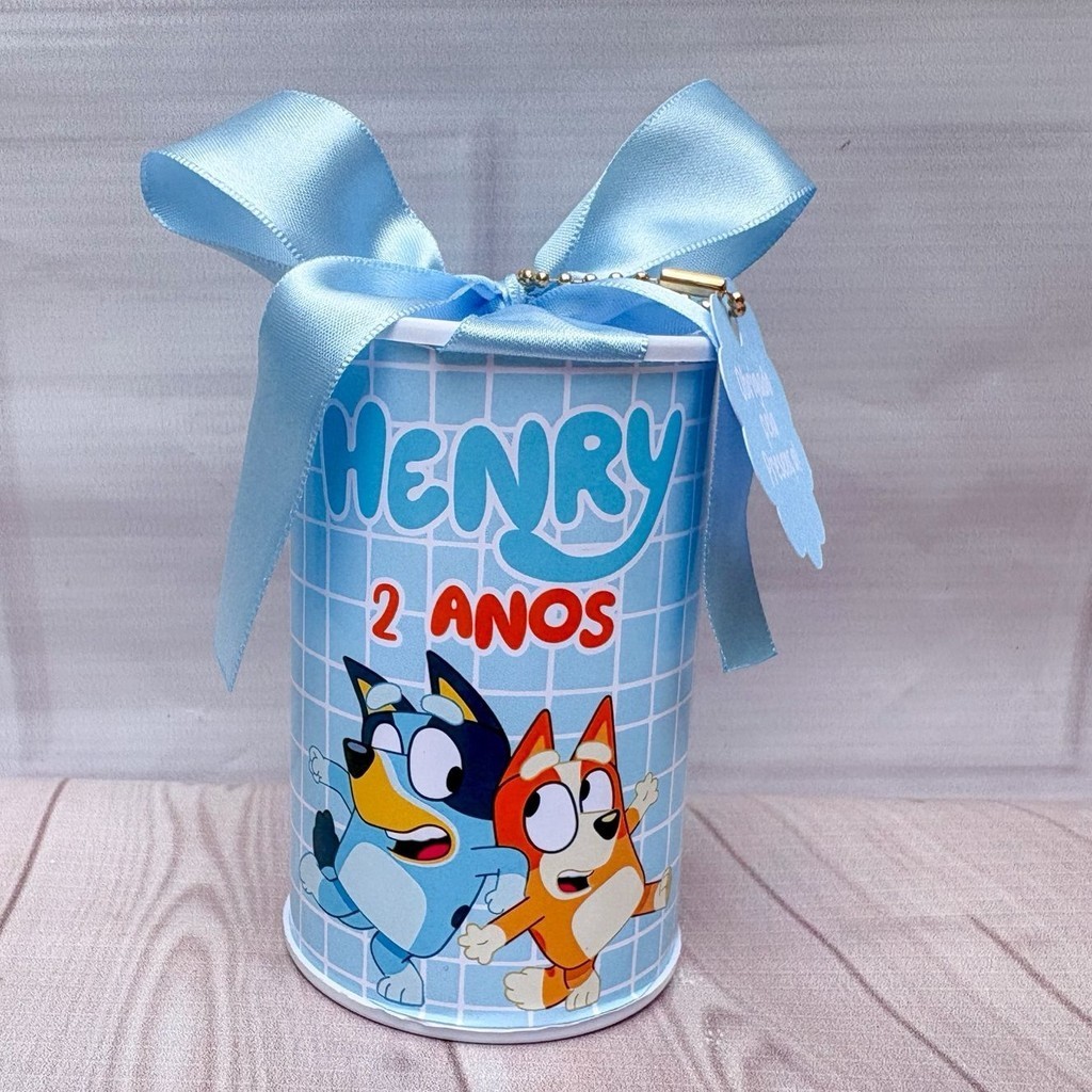 Cofrinho Personalizado Bluey Azul Menino  - 10x6cm Lembrancinha Festa Infantil Aniversário