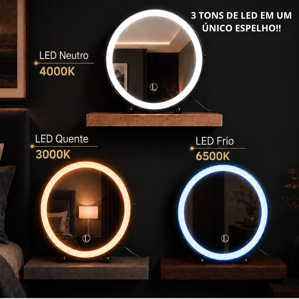 Detalhes do Espelho Lopazzi de Mesa para Maquiagem com 3 Tons de LED Touch Penteadeira Decorativo Quarto Feminino
